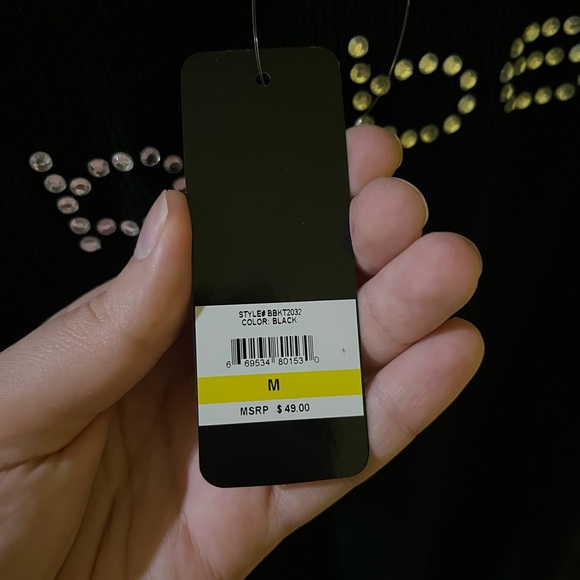 NWT Bebe Black Embellished Cold Shoulder Blouse Size Medium - Picture 6 of 7